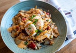 A plate of food on a table.