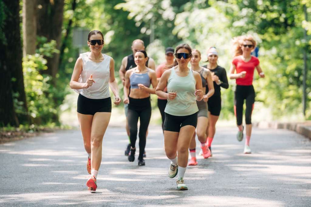 Runners in park setting